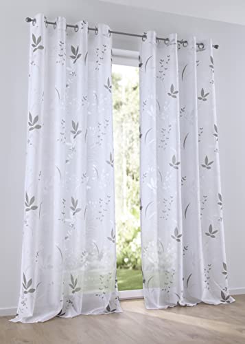 Kutti Vorhang Ösenschal Dandelion weiß, transparent, floral, Bedruckt, Store für Gardinenstangen 140 x 175 cm(1 Stück) von Kutti
