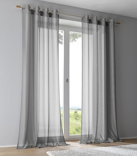 Kutti Vinola Gardine Netzstruktur Transparent – Vorhang mit Ösen – 100% Polyester, Lichtdurchlässig, Modern – „Made in Green“ – Grau – Wohnzimmer Schlafzimmer Höhe 225 cm x Breite 130 cm (1 Stück) von Kutti