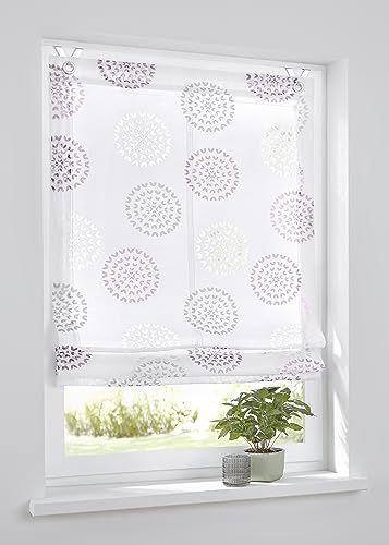 Ösenrollo Bella Ausbrenner Weiss Bedruckt Kreis Motiv Weiss Rose, 100 x 140 cm, incl. Fensterhaken von Kutti