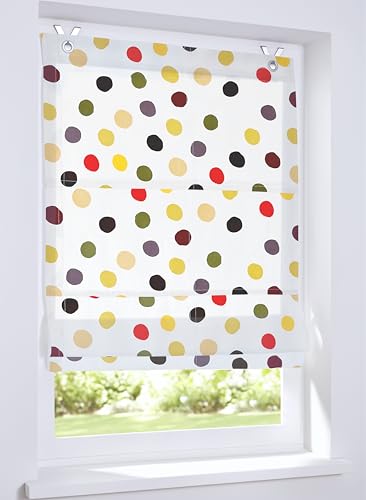 Ösenrollo Dots Kinderdesign mit bunten Punkten aus 100% Baumwolle, Blickdicht und lichtfilternd, Größe 100 x 120 cm von Kutti