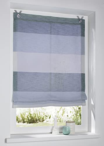 Ösenrollo Marit gestreift Aqua/grün/Creme mit bunten Webstreifen Breite 100 cm x Höhe 120 cm, incl. Fensterhaken von Kutti