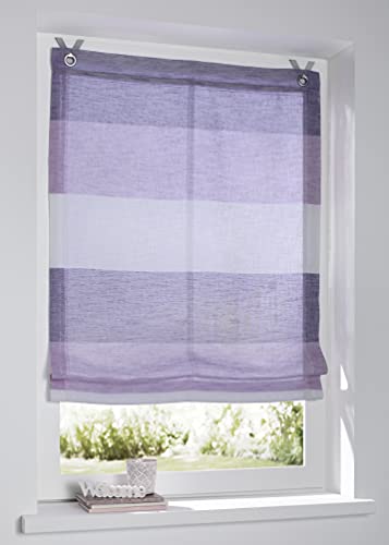 Ösenrollo Marit gestreift Rose/lila/Creme mit bunten Webstreifen Breite 60 cm x Höhe 120 cm, incl. Fensterhaken von Kutti