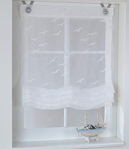 Raffrollo Ösenrollo Weiss transparent maritim Seabird Breite 100 cm x Höhe 130 cm von Kutti