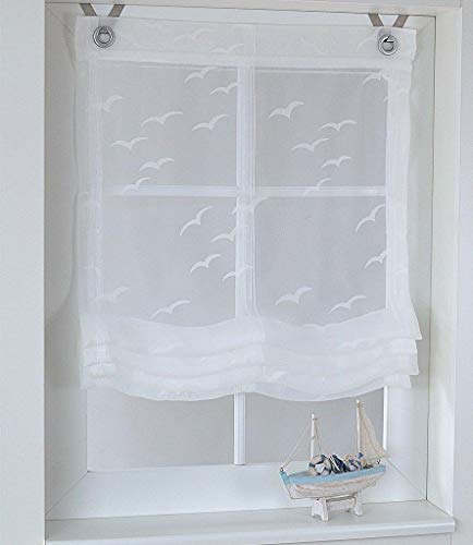 Raffrollo Ösenrollo Weiss transparent maritim Seabird Breite 45 cm x Höhe 130 cm von Kutti