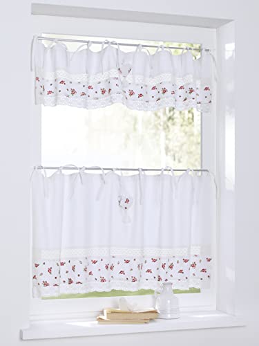 Kutti Scheibengardine Bistrogardine Panneaux Lavie weiß Rosen Häkelspitze Baumwolle Landhausstil 120 x 25cm von Kutti