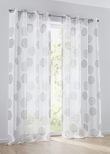 Vorhang Bella anthrazit, Gardine mit Ösen, halbtransparent weiß, Ausbrenner, durchscheinend, Bedruckt mit Kreis Motiv (1 Stück) (135 x 145 cm) von Kutti