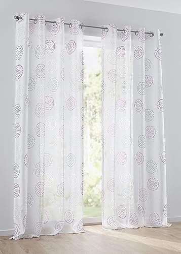 Vorhang Bella mit Ösen Gardine halbtransparent weiß Rose Kreis Motiv Breite 135 x Höhe 145 cm (1 Stück) von Kutti