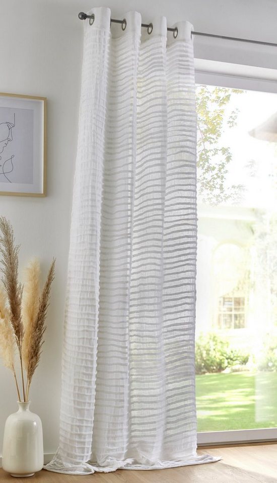 Kutti Vorhang Crinkle allover, Ösen (1 St), halbtransparent, Leinenstruktur, weicher Musseiin, lichtdurchlässig, handmade von Kutti