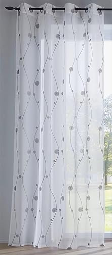 Weißer Vorhang Nelly halbtransparenter Gardinenschal mit Ösen Silber. Moderne Fensterdekoration, fein gestickte Kreise und Ranken, Polyester pflegeleicht, B x H 135 x 225 cm (1 Stück) von Kutti