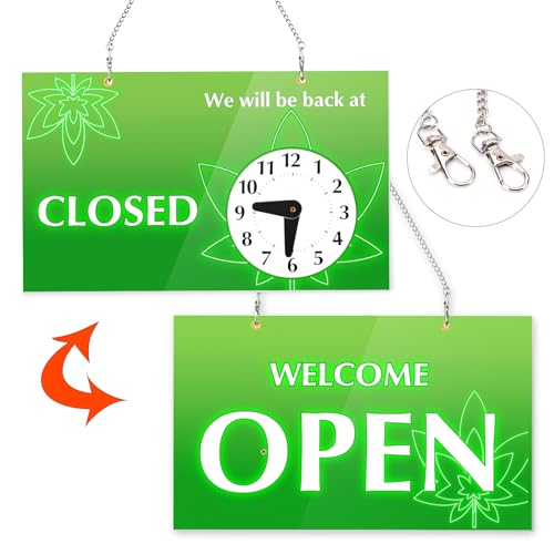 Kutuspon Offenes Schild, Will Return Back Clock Open Closed Schilder für Geschäftstürfenster, dickes Acryl, kleine Unternehmensbedarf, Bürogeschäft, Öffnungszeiten, Betrieb, Hängeschild mit Haken und von Kutuspon