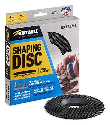 Kutzall Extreme Shaping Disc - Sehr grob, 4-1⁄2" (114.3mm) X 7⁄8" (22.2mm) Bohrung - Holzbearbeitungs-Winkelschleifer-Aufsatz für DeWalt, Bosch, Milwaukee. Schleifmittel Wolframkarbid SD412X120 von Kutzall