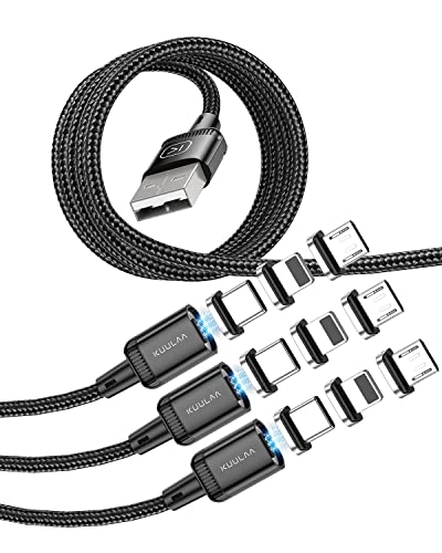 Kuulaa 3 in 1 Magnetisch USB Kabel[3 Stück], 3 A schnelles Laden/Datenübertragung mit 3-in-1-Ladespitzen Schnellladekabel für iProduct/Typ C/Micro-Geräte (1 m+2 m+2 m) von Kuulaa