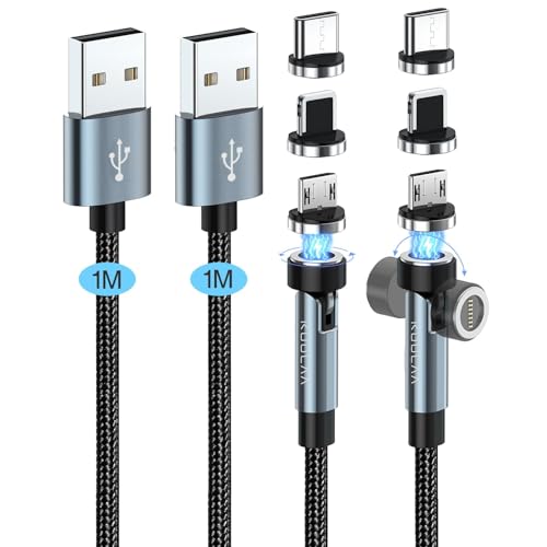 Kuulaa 3 in 1 Magnetisches Ladekabel, [2 Stück, 1M+1M] 540° Drehen Kabel Magnetisch, 3A Schnelllade & 480Mbps Datenübertragungs Magnet Ladekabel für USB C/iPhone/Micro USB von Kuulaa