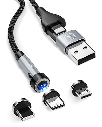 Kuulaa Magnet Ladekabel, 360°&180° Magnetisches USB Ladekabel (1m), 6 in 1 Magnetisches Datenkabel 18W, für Typ C/Micro USB/i-Produkte/Smartphone von Kuulaa