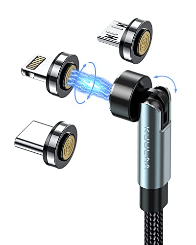 Kuulaa Magnetisches Ladekabel, 3 in 1 Magnetisches Ladekabel, 360°&180°Magnetkabel,3A Schnelllade & Datenübertragungs Ladekabel Magnetisch für Micro USB/Typ C/iProducts/Huawei (1M) von Kuulaa