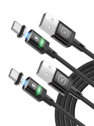 Kuulaa Magnetisches USB-C-Ladekabel, 2 Stück, 3 A, magnetisches USB-Kabel mit Typ-C-Adapter, unterstützt QC 3.0 Schnelllade-Datentransfer, Nylon-geflochtenes Magnet-Ladekabe (Black, 1M*2) von Kuulaa