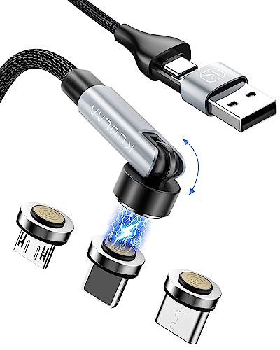 Kuulaa USB C Magnet Ladekabel 2M, 360°&180° Magnetisches Ladekabel 3A Schnellladung, 6 in 1 USB C/A auf Typ C Magnetkabel für Micro USB/Typ C/iProducts von Kuulaa