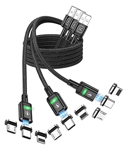 Kuulaa Magnetisches USB Ladekabel, Schnelles Laden/Datenübertragung mit 3-in-1-Ladespitzen, USB Kabel 3A Nylon Geflochtenes USB LadeKabel für iProduct/Typ C/Micro-Geräte (2 m+2 m+2 m) von Kuulaa