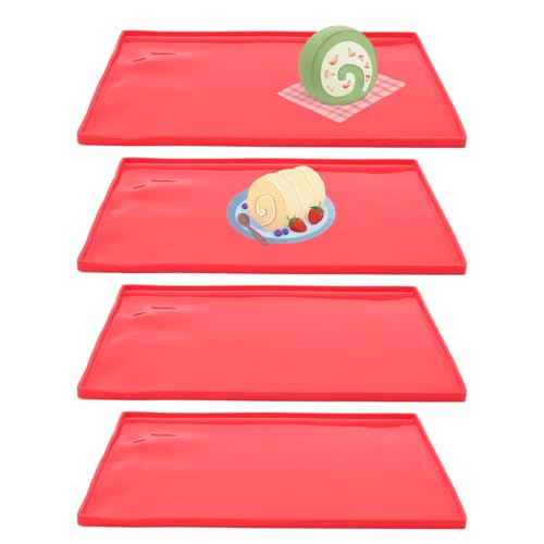4 Stück Backmatte Mit Rand,Silikon Backmatte,Backmatte Groß Roll Kuchen Matte Verhindert Das Anhaften Von Lebensmittelechtem Silikon, Flexible Backform, Dörrmatte Mit von Kuuleyn