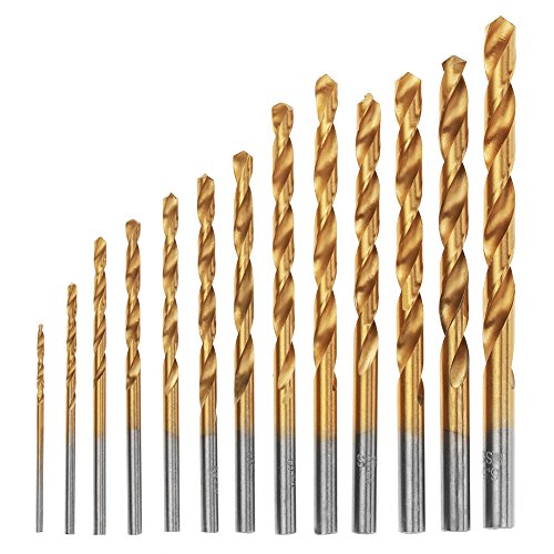 Bohrer-Set, 13-teiliges 1,5-6,5-mm-Hochgeschwindigkeits-Stahl-Titan-beschichtetes Spiralbohrer-Set-Werkzeug mit rundem Griff für Titan-Bohrer-Set aus Metall, Holz und Kunststoff von Kuuleyn