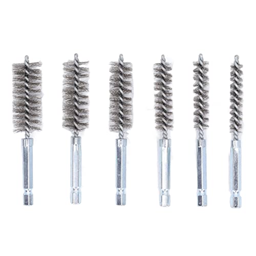 Kuuleyn 6PCS Bohrung bürste, 4-in-Twisted Draht-Reinigungswerkzeug mit 1/4-in-Hex-Schaft, Drahtbürsten-Bohrmaschine für elektrischen Bohrer-Aufprall treiber (Stahldraht (Silber)) von Kuuleyn