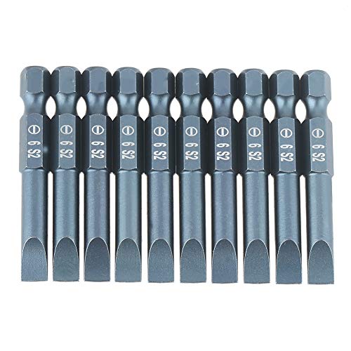 Kuuleyn Magnetic Flat Head, 10pcs 1/4inch Hex Shank 50mm S2 Alloy Steel Slotted Screwdriver Bits Set H6.3 * 50*SL6mm (10 pieces) von Kuuleyn
