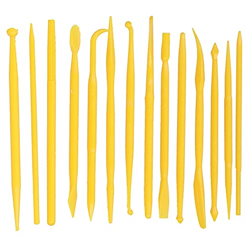 Kuuleyn Plastic Clay Tools Ceramic Pottery Tool Kit 14PCS / Set Plastic Crafts Clay Modeling Tool for Shaping and Sculpting Cake Embossing Decor (Yellow) von Kuuleyn