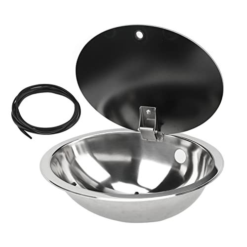 Kuuleyn RV -Spülbecken, runde Bar Waschbecken große Kapazität Edelstahl RV Waschbecken Spülbecken mit hartem Glasdeckel Schalldicht für die Yacht von Kuuleyn
