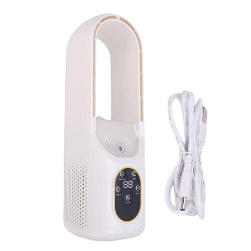 Kuuleyn Rechargeable Desk Fan,Desk Misting Bladeless Fan 6 Speeds Quiet Table Bladeless Cooling Fan with 5 Color LED Light Timer,Small Quiet, Touch Control, Easy to Clean von Kuuleyn