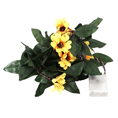 Kuuleyn Sonnenblume Lichterkette, 2M 30 warmweiße LED-Lichter Kunststoff Simulation Sonnenblume Grünes Blatt Lichterkette Dekoration Lampe Künstliche Sonnenblumengirlande (Weiß) von Kuuleyn