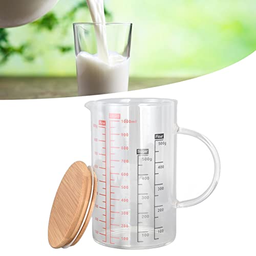 Messbecher Glas,Becherglas 1000ml, V-Förmige Düse, Klare Skala, Bequemer Griff, Kaffeetassen Aus Borosilikatglas Mit Bambusdeckel Für Küche Oder Restaurant(1000ml) von Kuuleyn