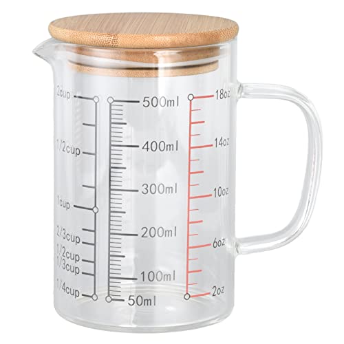 Messbecher Glas,Messbecher, V-Förmige Düse, Klare Skala, Bequemer Griff, Kaffeetassen Aus Borosilikatglas Mit Bambusdeckel Für Küche Oder Restaurant(500ML) von Kuuleyn