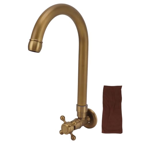 Nur Kaltwasser-Wasserhahn, Outdoor-Küchenspüle-Wasserhahn, Garten-Außen-Wasserhahn, Antik-Wand-Frost-Riss-Prävention, 360-Grad-Drehung, Einzelner Kaltwasser-Wasserhahn(Runder Auslauf) von Kuuleyn