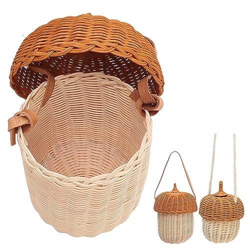 Pilzkörbchen Kinder, Rattan Korb Pilz, Pilzkorb, Rattan-Aufbewahrungskorb Für Kinder, Handgewebt, Dekorative Korbtasche in Eichelform, Für Jungen Und Mädchen, Fotografie-Requisiten(Small) von Kuuleyn