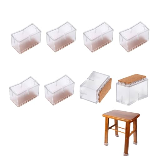 Stuhlbeine Kappe, 8 Stück/Set Stuhlbeine Abdeckung Rechteck Möbelbeine mit Gummisohle, PVC(Transparent) von Kuuleyn