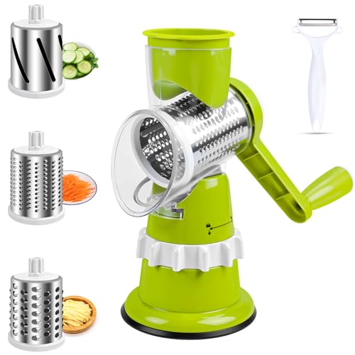 Kuvarix Reibe für Gemüse, 3-In-1 Gemüseschneider Manuell mit 3 Austauschbaren Trommelklingen und 1 Schaber, Käsereibe mit Kurbel, für Gemüse Käse Gurken Karotten Nüsse Kuvarix Reibe für Gemüse, 3-In-1 Gemüseschneider Manuell mit 3 Austauschbaren Trommelklingen und 1 Schaber, Käsereibe mit Kurbel, für Gemüse Käse Gurken Karotten Nüsse von Kuvarix