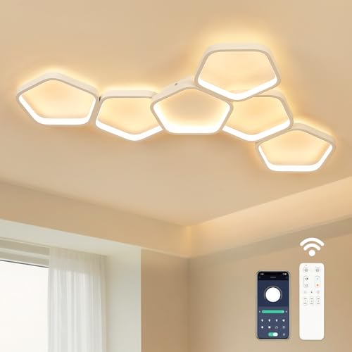 LED Deckenleuchte Wohnzimmer Modern, 58W 3000k-6500k Deckenlampe LED Dimmbar mit Fernbedienung und App Steuerung, Nachtlicht und Timerfunktion für Deckenlampe Schlafzimmer KüCher, 90CM von Kuwork
