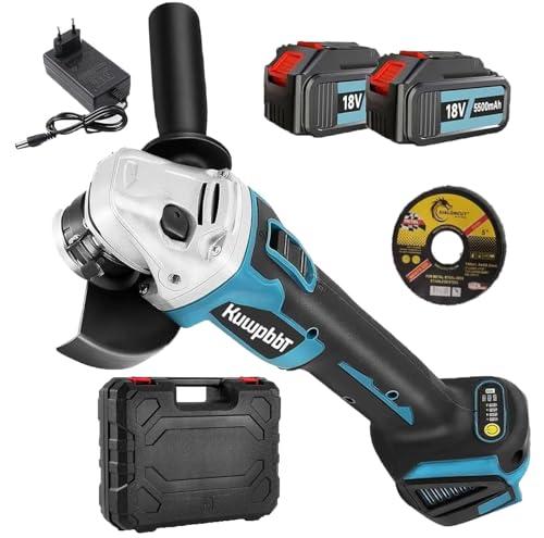 18V-Akku-Winkelschleifmaschine, 125 mm drahtlose Winkelschleifmaschine mit 2 5,5 Ah-Akku, 8500 U/min mit Schneidrad, Plattenmaschine zum Schneiden und Schleifen 18V-Akku-Winkelschleifmaschine, 125 mm drahtlose Winkelschleifmaschine mit 2 5,5 Ah-Akku, 8500 U/min mit Schneidrad, Plattenmaschine zum Schneiden und Schleifen von KuwpbbT