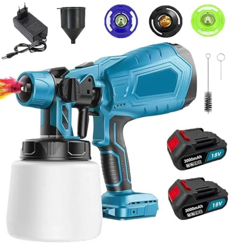 18V Akku spritzsystem mit 2X3,0Ah Akku, 1000 ml HVLP-Sprühmaschine und Sprühpistole – 3 Kupferdüsen ,Für die Sprühmaschine für Wandmalerei, Decken, Möbel, Gartenzäune und Holz 18V Akku spritzsystem mit 2X3,0Ah Akku, 1000 ml HVLP-Sprühmaschine und Sprühpistole – 3 Kupferdüsen ,Für die Sprühmaschine für Wandmalerei, Decken, Möbel, Gartenzäune und Holz von KuwpbbT