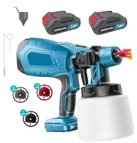 AKKUFarbsprühsystem 1000ml,Kompatibel mit Makita 18V Akkus, HVLP Farbsprühgerät 500W, Sprühpistole Wandfarbe mit 3 Düsen und 3 Sprühmuster, Farbpistole für Wandfarbe zum Streichen von Gartenzaun Sprüh AKKUFarbsprühsystem 1000ml,Kompatibel mit Makita 18V Akkus, HVLP Farbsprühgerät 500W, Sprühpistole Wandfarbe mit 3 Düsen und 3 Sprühmuster, Farbpistole für Wandfarbe zum Streichen von Gartenzaun Sprüh von KuwpbbT