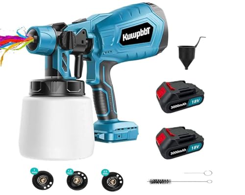AKKUFarbsprühsystem 1000ml,Kompatibel mit Makita 18V Akkus, HVLP Farbsprühgerät 500W, Sprühpistole Wandfarbe mit 3 Düsen und 3 Sprühmuster, Farbpistole für Wandfarbe zum Streichen von Gartenzaun Sprüh von KuwpbbT