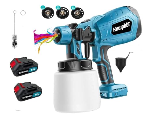 Akku Farbsprühsystem, Kompatibel mit Makita Akku BL1840 BL1850b, Elektro Lackierpistole mitDüsen, 3 Spritzmuster, mit Abnehmbarem 1000ml-Farbeimer, (2X 3000mAh Akku und Ladegerät) von KuwpbbT