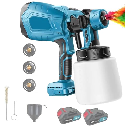 Akku Farbsprühsystem Kompatibel mit Makita 18V Akkus, Elektrisches Farbsprühsystem mit 1000ml Behälter, Elektro Lackierpistole, Elektrische Farbspritzpistole, 3 Düsen, 3 Spritzmuster (2x3.0Ah Akku) Akku Farbsprühsystem Kompatibel mit Makita 18V Akkus, Elektrisches Farbsprühsystem mit 1000ml Behälter, Elektro Lackierpistole, Elektrische Farbspritzpistole, 3 Düsen, 3 Spritzmuster (2x3.0Ah Akku) von KuwpbbT