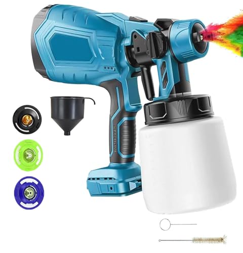 Akku HVLP Farbsprühsystem 500W Lackierpistole,kompatibel mit Makita 18V Akkus, mit 1000ml Behälter, 3 Messingdüsen, Verstellbarer Fließgeschwindigkeit und Sprühwinkel (Keine Batterie enthalten) von KuwpbbT