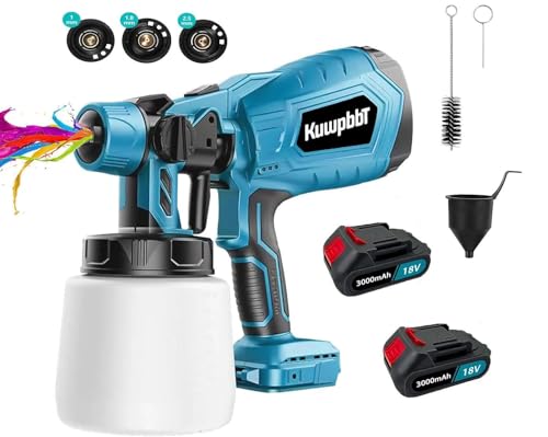 Akku Spritzpistole,Kompatibel mit Makita 18V Akkus, 500W elektrische Sprühpistole mit abnehmbarem 1000 ml Sprühmaschine für Zaun verstellbare Ventile, (blau 2x3.0Ah Akku) von KuwpbbT