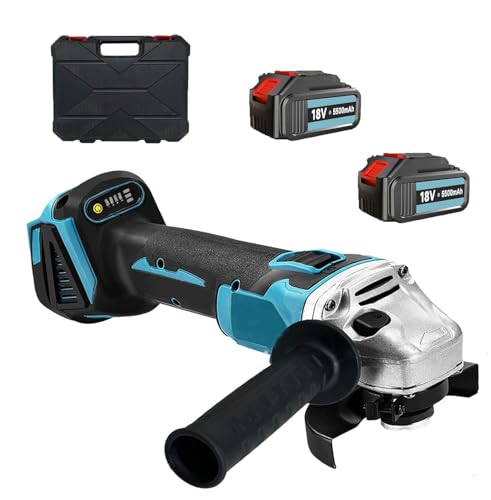 Batterie-Winkelschleifmaschine, kompatibel mit Makita-Batterien Einfach zu bedienen Bürstenloser Motor mit 2 X 5500mAh-Batterien Zum Schneiden Schleifen und Polieren Batterie-Winkelschleifmaschine, kompatibel mit Makita-Batterien Einfach zu bedienen Bürstenloser Motor mit 2 X 5500mAh-Batterien Zum Schneiden Schleifen und Polieren von KuwpbbT