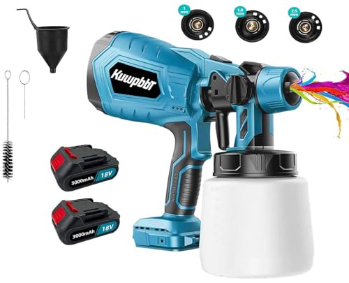 Batteriesprühpistole, 3 Düsen und 3 Sprühmodi, 1000 ml Tank, Sprühabstand 30-40 cm, für Gartenwände und Decken, Batterie 2X3000mAh (blau) von KuwpbbT