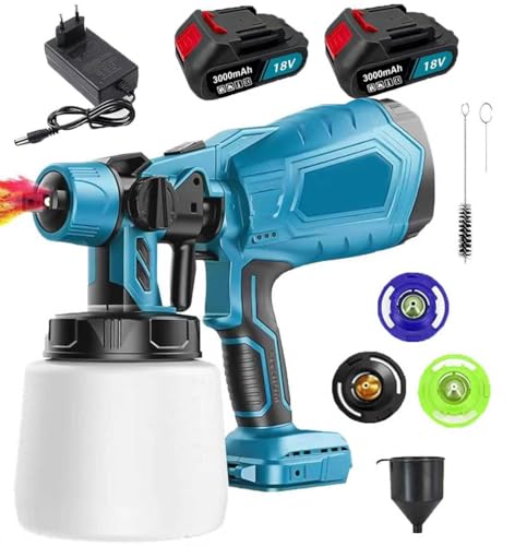 Drahtloses Sprühsystem, Elektrische HVLP-Sprühmaschine mit 2 x 3000 mAh Akku, abnehmbare 1000 ml Tasse, 3 Düsen und 3 Sprühmuster, Wände, Decke, Schranktür Farbspritzgerät Drahtloses Sprühsystem, Elektrische HVLP-Sprühmaschine mit 2 x 3000 mAh Akku, abnehmbare 1000 ml Tasse, 3 Düsen und 3 Sprühmuster, Wände, Decke, Schranktür Farbspritzgerät von KuwpbbT