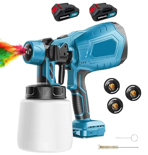 Farbsprühsystem Wandfarbe,Kompatibel mit Makita 18V Akku,Ersetzen dga511z, HVLP Elektrisches Lackierpistole mit 3 Düsen und 3 Sprühmuster, 1000ML Verstellbarem Farbsprühgerät,mit 2 x 3.0Ah Akku Farbsprühsystem Wandfarbe,Kompatibel mit Makita 18V Akku,Ersetzen dga511z, HVLP Elektrisches Lackierpistole mit 3 Düsen und 3 Sprühmuster, 1000ML Verstellbarem Farbsprühgerät,mit 2 x 3.0Ah Akku von KuwpbbT