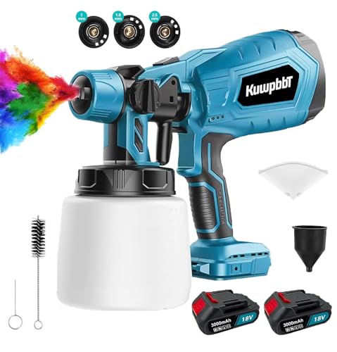 Farbsprühsysteme 500W HVLP, Lackierpistole mit 3 Düsen & 3 Sprühmuster, Elektrische Sprühpistole Blas- & Reinigungsfunktion, 1000ml, für Möbel, Wand, Türen, Zaun, DIY(mit 2 * 3.0Ah Akku & Ladegeräte) Farbsprühsysteme 500W HVLP, Lackierpistole mit 3 Düsen & 3 Sprühmuster, Elektrische Sprühpistole Blas- & Reinigungsfunktion, 1000ml, für Möbel, Wand, Türen, Zaun, DIY(mit 2 * 3.0Ah Akku & Ladegeräte) von KuwpbbT